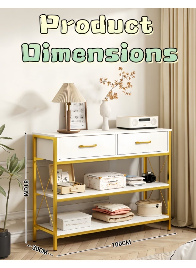 Entryway Table, Console Table with 2 Drawers, Sofa Table Narrow Long with Storage Shelves for Living Room, Couch, Hallway, Foyer, White and Golden (BJ100) - Image 3